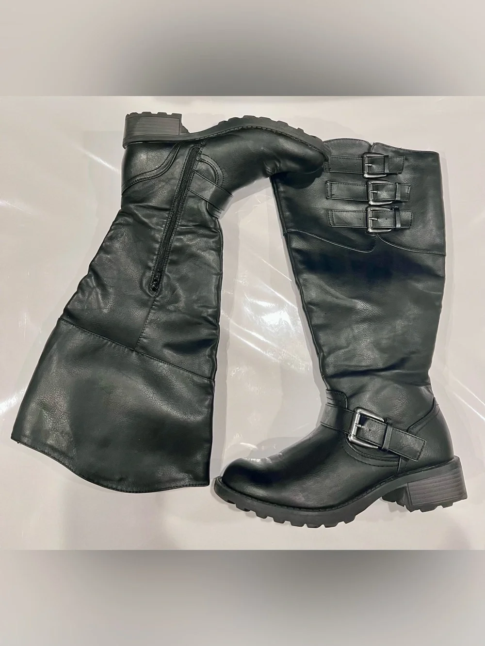 Journee Collection Women's Tall Black Buckle Boots Wide Calf- Sleek Riding Style